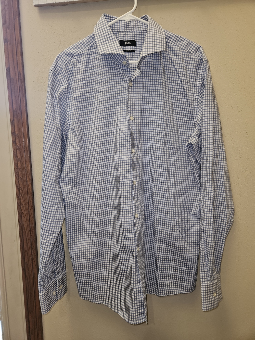 BOSS Men's Blue & Purple Check Dress Shirt